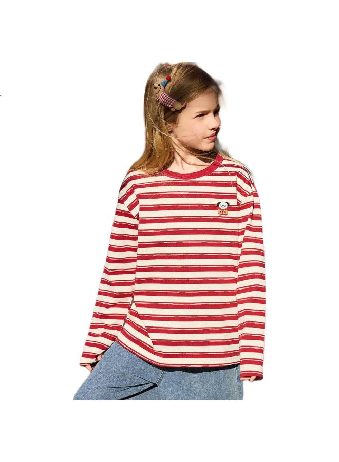 Ask Junior Children'S Long-Sleeve T-Shirt, Spring Season, For Older Children, Striped Contrasting Color Base Shirt, Girls' Tee Top, Striped, 140 - Image 1