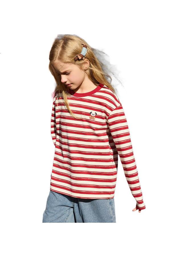 Ask Junior Children'S Long-Sleeve T-Shirt, Spring Season, For Older Children, Striped Contrasting Color Base Shirt, Girls' Tee Top, Striped, 140 - Image 3