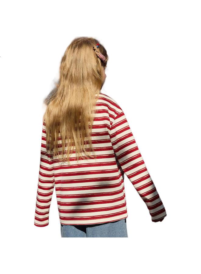Ask Junior Children'S Long-Sleeve T-Shirt, Spring Season, For Older Children, Striped Contrasting Color Base Shirt, Girls' Tee Top, Striped, 140 - Image 2