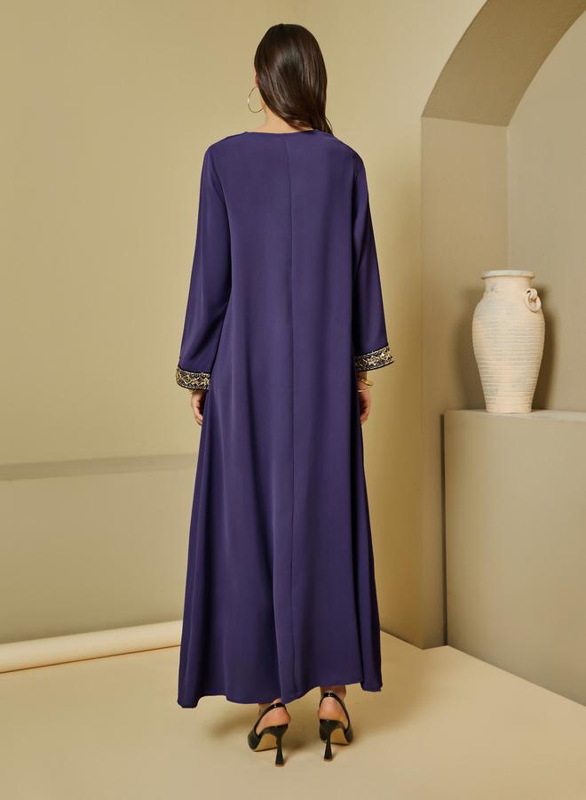 Styli Crepe Textured Embellished V Neck Jalabiya - Image 5