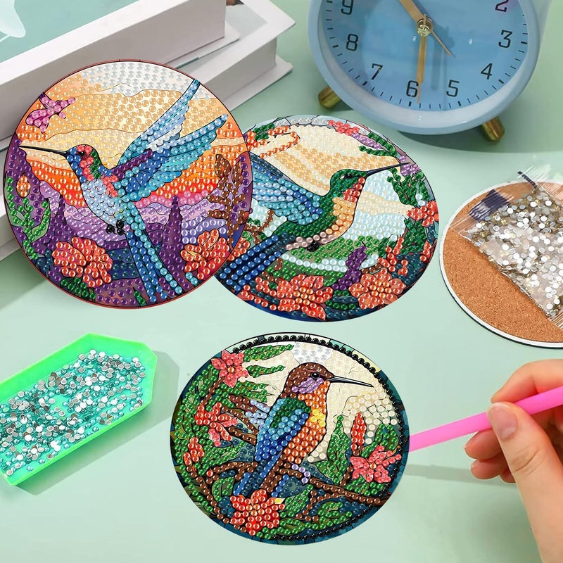 mrpwnle 8 PCS Diamond Painting Art Coaster Set with Holder Diamond Art Coasters DIY Hummingbird Diamond Painting Coaster Kit for Adults Beginners Bird Diamond Art Coasters Crafts Supplies - Image 5