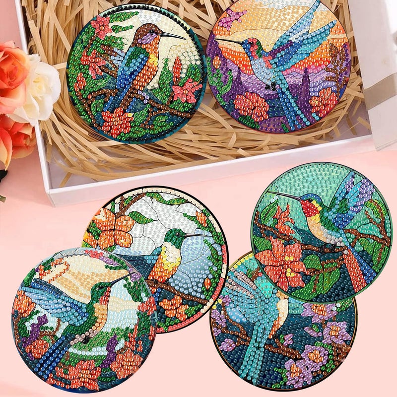mrpwnle 8 PCS Diamond Painting Art Coaster Set with Holder Diamond Art Coasters DIY Hummingbird Diamond Painting Coaster Kit for Adults Beginners Bird Diamond Art Coasters Crafts Supplies - Image 4
