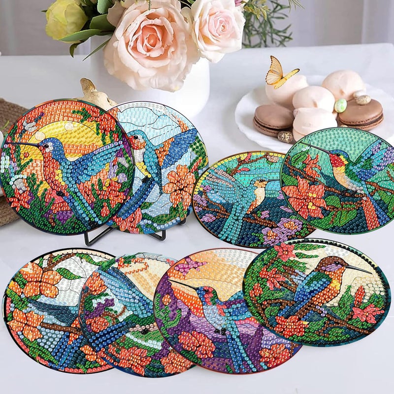 mrpwnle 8 PCS Diamond Painting Art Coaster Set with Holder Diamond Art Coasters DIY Hummingbird Diamond Painting Coaster Kit for Adults Beginners Bird Diamond Art Coasters Crafts Supplies - Image 3