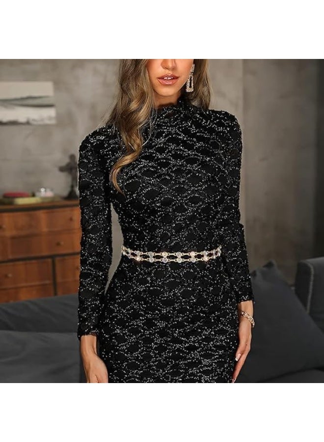 Rhinestone Chain Belts, Crystal Double Layered Waist Chain for Women Girls, Adjustable Waist Chain for Dresses Jeans - Image 2