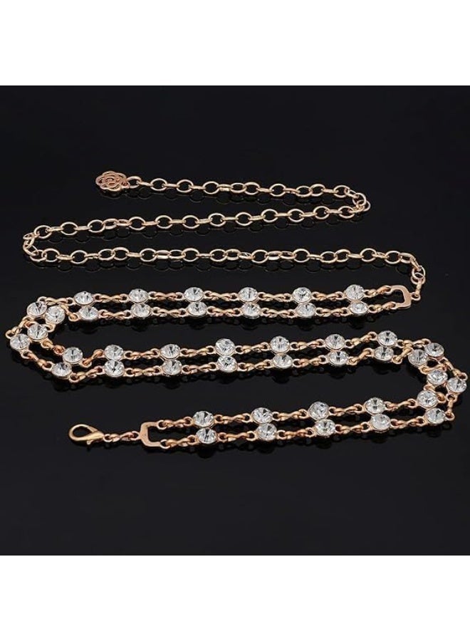 Rhinestone Chain Belts, Crystal Double Layered Waist Chain for Women Girls, Adjustable Waist Chain for Dresses Jeans - Image 5