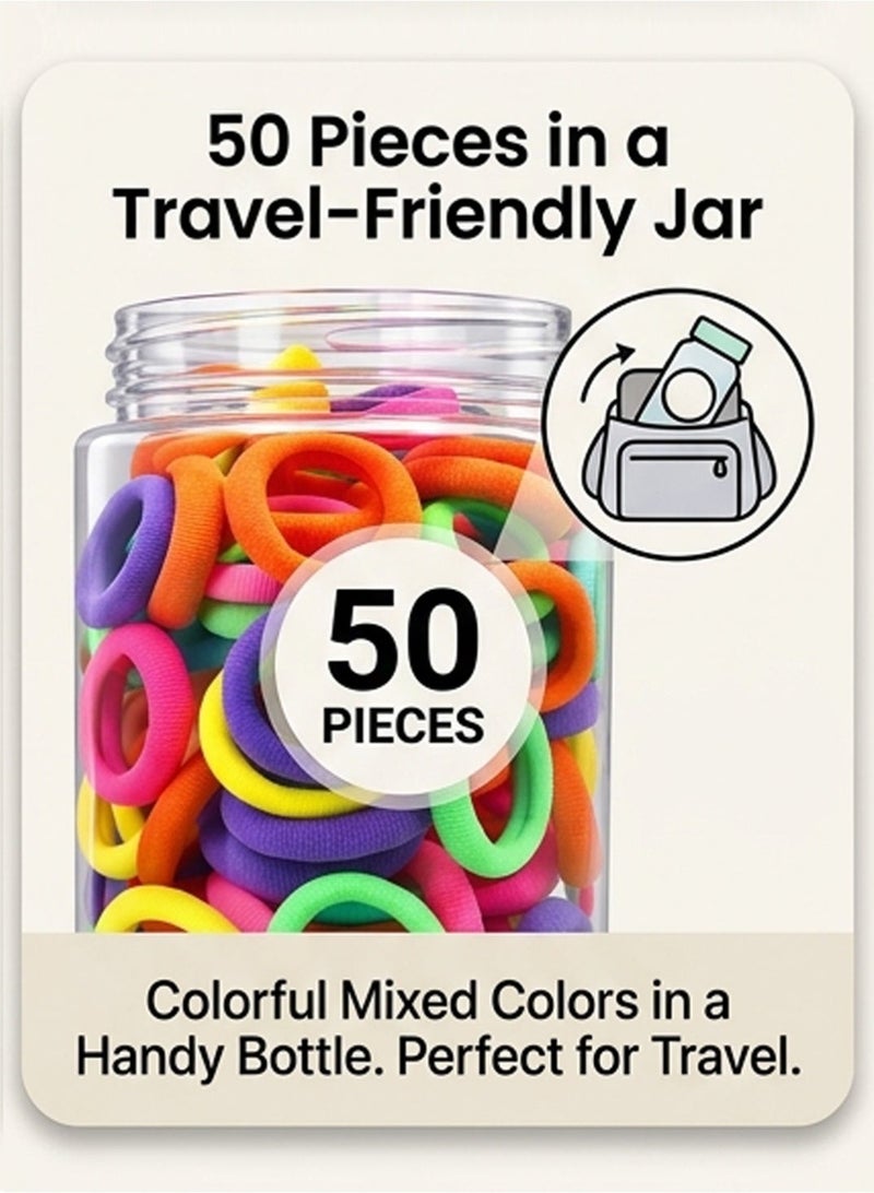 Lelet 50Pcs Nylon Toddler Hair Elastics Ponytail Holder Soft & Seamless Baby Hair Ties, Colorful Rubber Bands for Girls, Gentle on Hair, 2.2cm Diameter -Multi Colors - Image 5