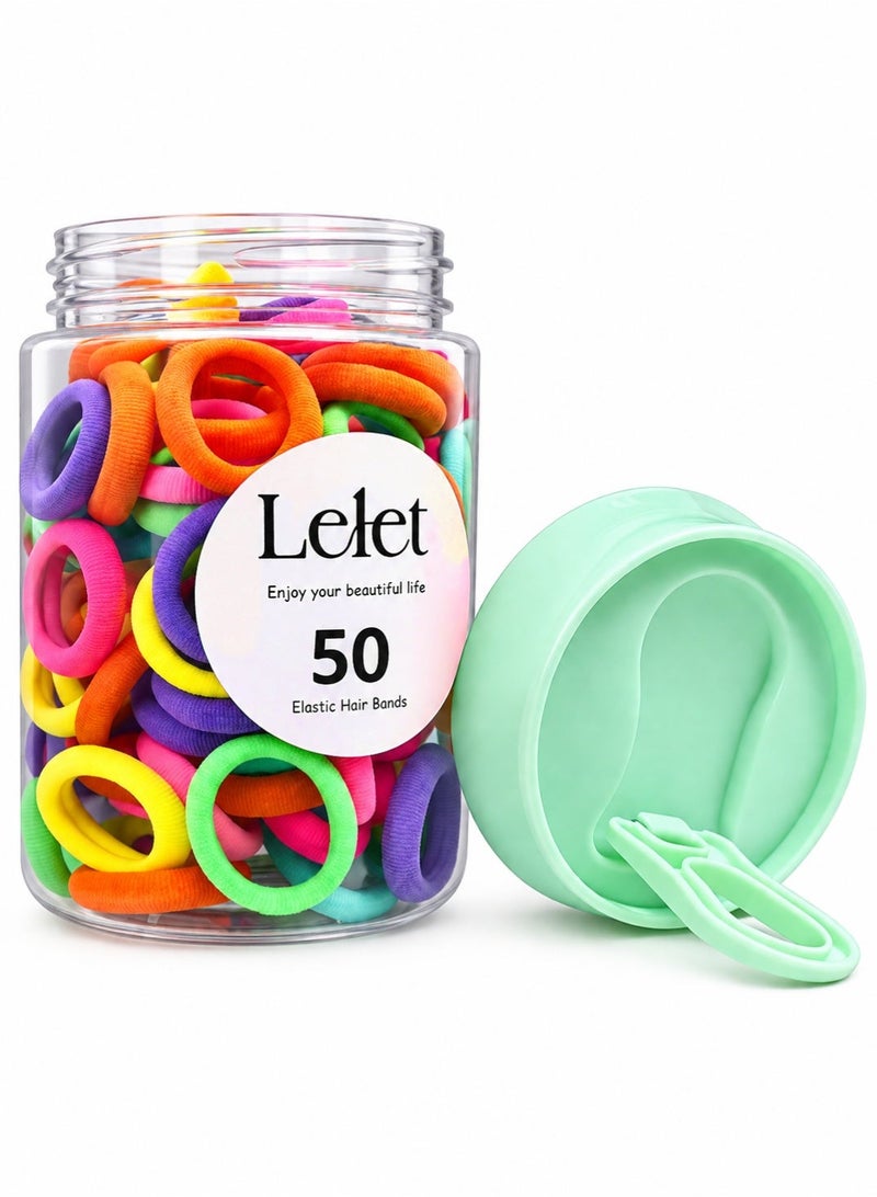 Lelet 50Pcs Nylon Toddler Hair Elastics Ponytail Holder Soft & Seamless Baby Hair Ties, Colorful Rubber Bands for Girls, Gentle on Hair, 2.2cm Diameter -Multi Colors - Image 1