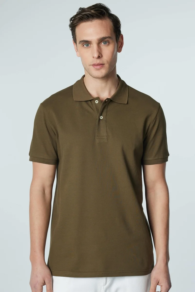 Tudors Men's Slim Fit Narrow Cut Cotton Plain Pique Khaki Polo Collar T-Shirt
