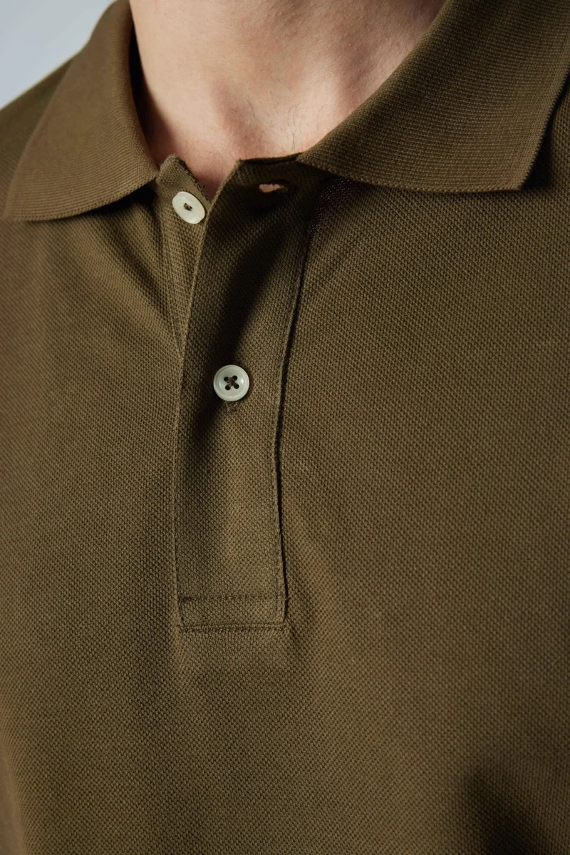 Tudors Men's Slim Fit Narrow Cut Cotton Plain Pique Khaki Polo Collar T-Shirt