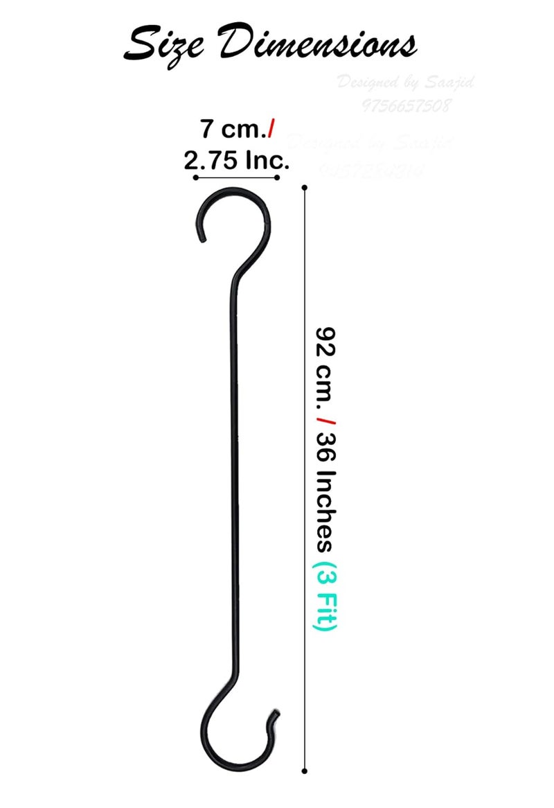 CRAFTCASTLE Large S Hooks Black | Long S Hooks for Hanging Plant | Extension Hooks for Kitchenware, Utensils, Pergola, Closet, Flower Basket S Hook 92Cm (Pack of 6) - Image 3