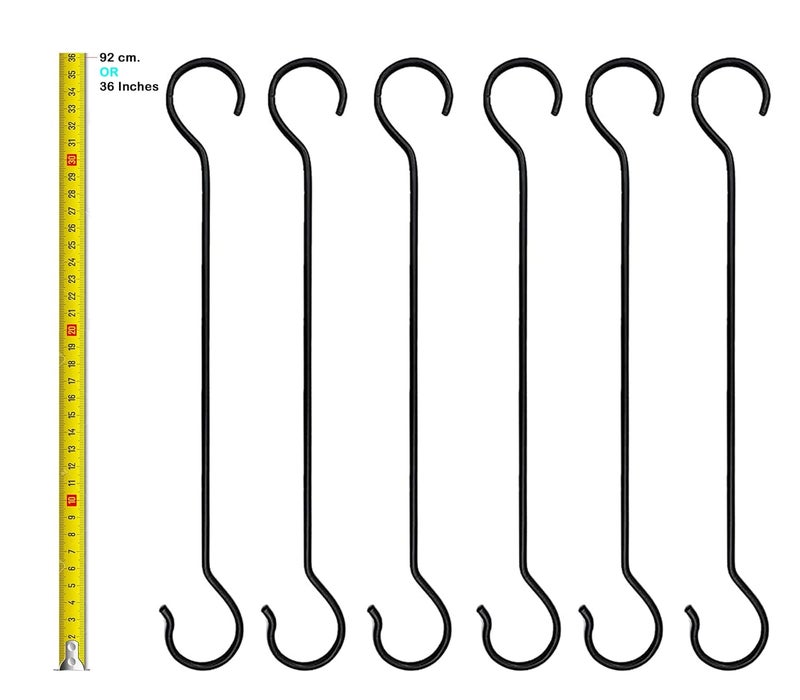 CRAFTCASTLE Large S Hooks Black | Long S Hooks for Hanging Plant | Extension Hooks for Kitchenware, Utensils, Pergola, Closet, Flower Basket S Hook 92Cm (Pack of 6) - Image 1
