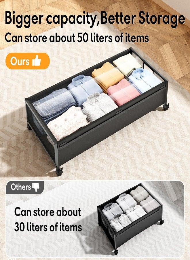 LeArex Under Bed Storage Containers with Wheels 2 Pack Underbed Shoe Storage Bedroom Storage Bins Organizer Large Capacity Under Bed Storage with Lid for Clothes Shoes Toys Blankets (Black) - Image 3