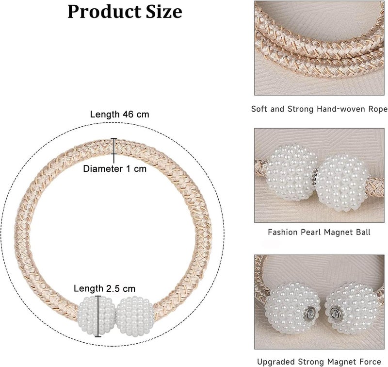INOVERA (LABEL) 4 Pieces Magnetic Curtain Tiebacks - Decorative Windows Curtain Tie Rope - Drapery Holdbacks for Home, Office (Beige) - Image 2