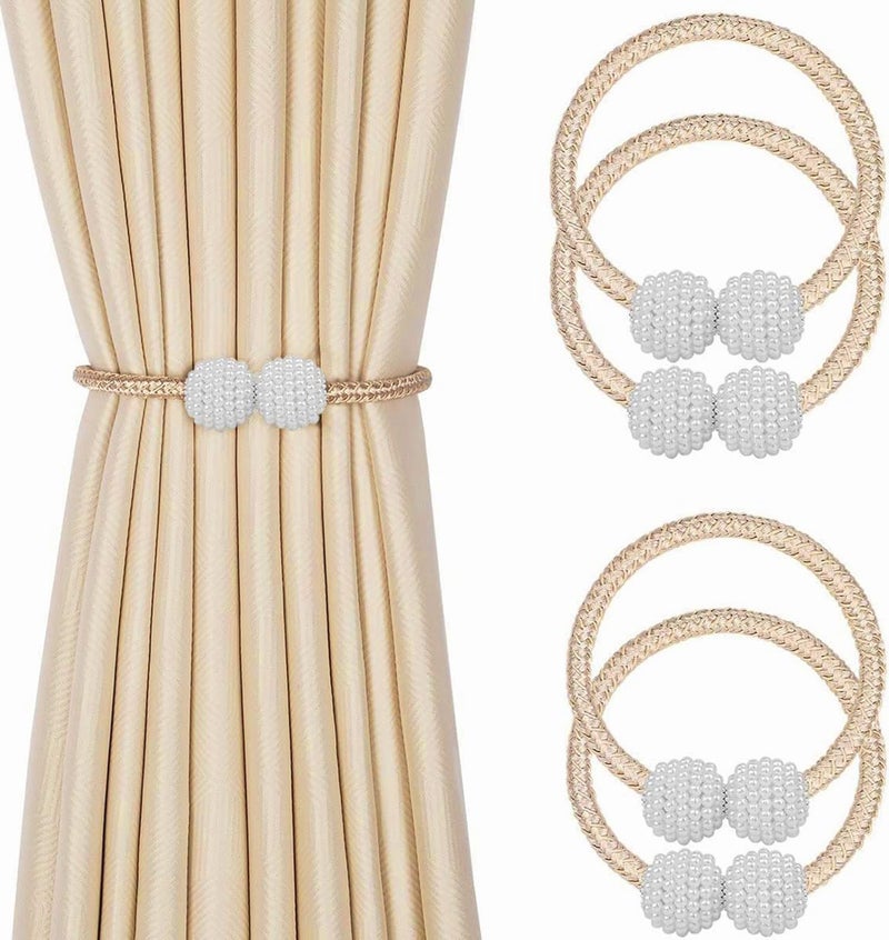 INOVERA (LABEL) 4 Pieces Magnetic Curtain Tiebacks - Decorative Windows Curtain Tie Rope - Drapery Holdbacks for Home, Office (Beige) - Image 1