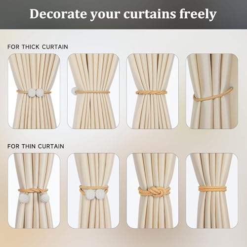 INOVERA (LABEL) 4 Pieces Magnetic Curtain Tiebacks - Decorative Windows Curtain Tie Rope - Drapery Holdbacks for Home, Office (Beige) - Image 3