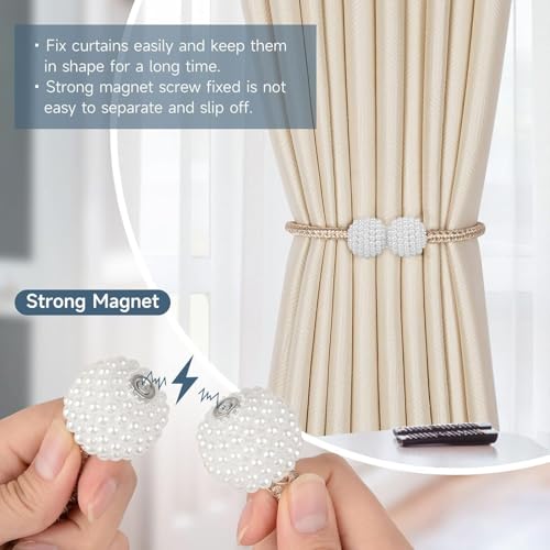 INOVERA (LABEL) 4 Pieces Magnetic Curtain Tiebacks - Decorative Windows Curtain Tie Rope - Drapery Holdbacks for Home, Office (Beige) - Image 4