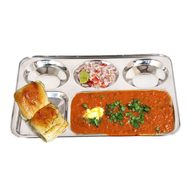 IDEAL PRIME Heavy Guage Stainless Steel Dinner Plate 5 in 1 | Steel Khand Thali Bhojan Thali Tableware Combo Set Pack of 2 - Image 2