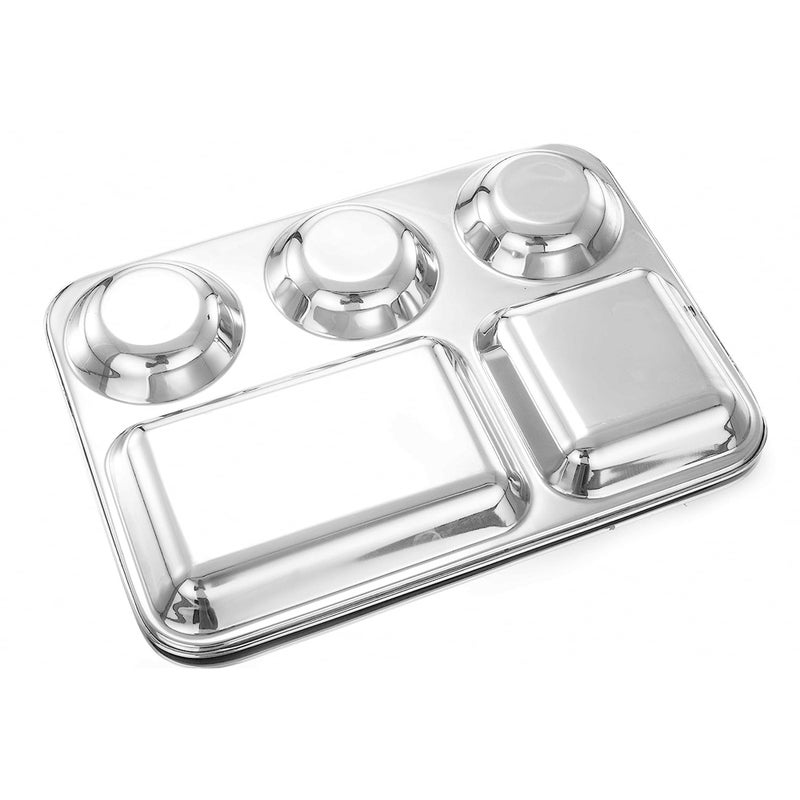 IDEAL PRIME Heavy Guage Stainless Steel Dinner Plate 5 in 1 | Steel Khand Thali Bhojan Thali Tableware Combo Set Pack of 2 - Image 5