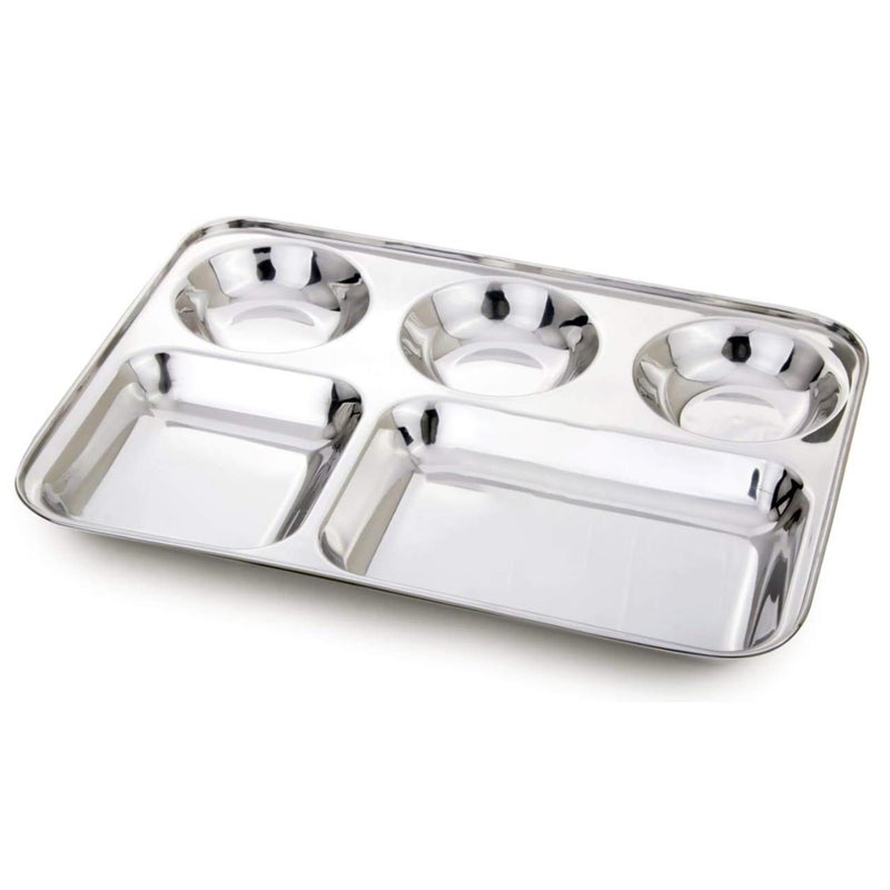 IDEAL PRIME Heavy Guage Stainless Steel Dinner Plate 5 in 1 | Steel Khand Thali Bhojan Thali Tableware Combo Set Pack of 2 - Image 3