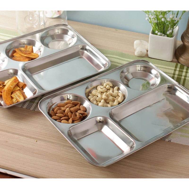 IDEAL PRIME Heavy Guage Stainless Steel Dinner Plate 5 in 1 | Steel Khand Thali Bhojan Thali Tableware Combo Set Pack of 2 - Image 4