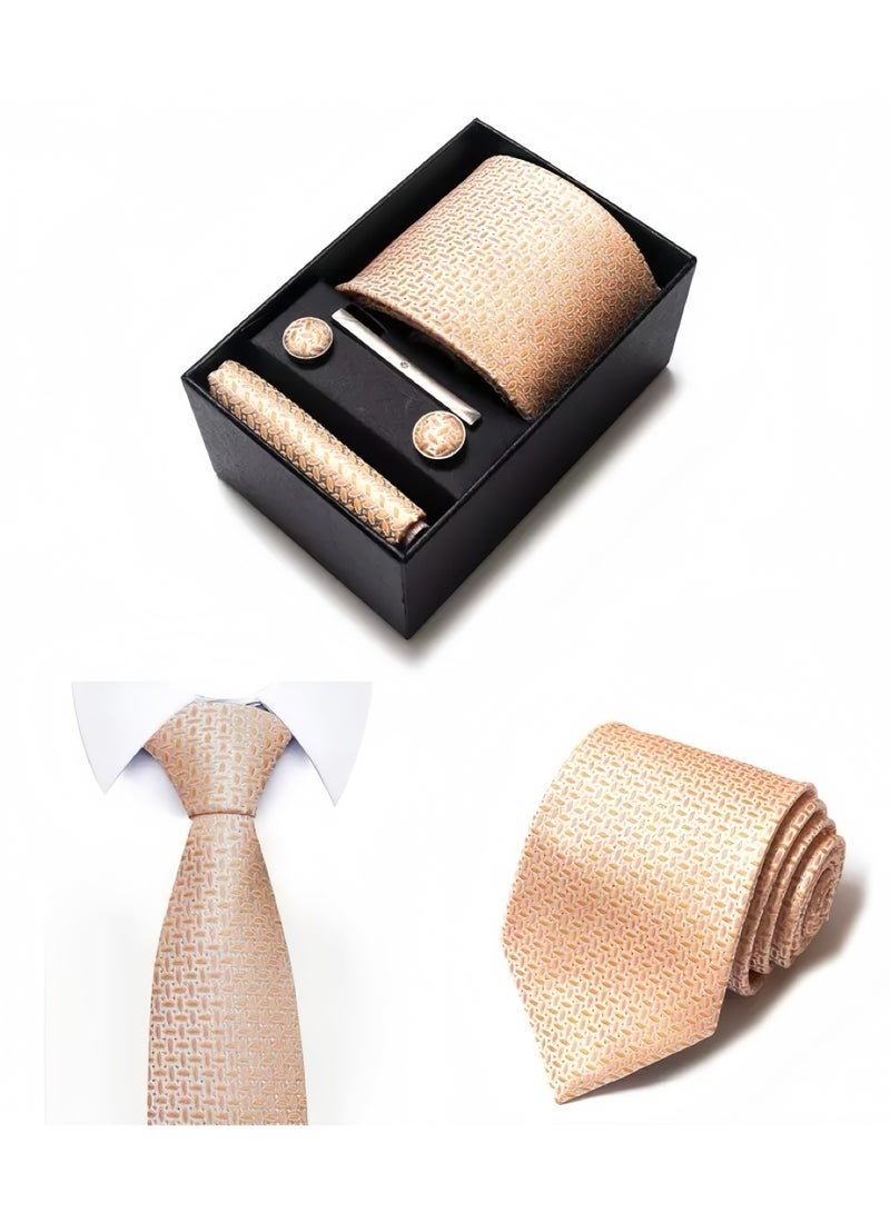 Ties for Men Set with Pocket Square Cufflink and Tie Clip, Necktie Handkerchief in Gift Box for Wedding and Business (Yellow) - Image 1