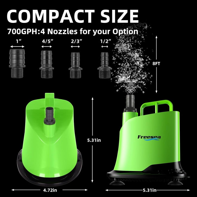 FREESEA Submersible Water Pump For Fountain: 700 GPH 40W Adjustable Small Sump Pump For Aquarium Pond Hydroponic - Image 2