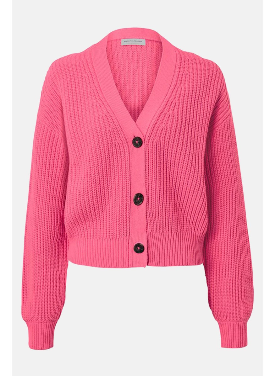 Tchibo Women Button Front Knitted Cardigan, Pink  - Image 2