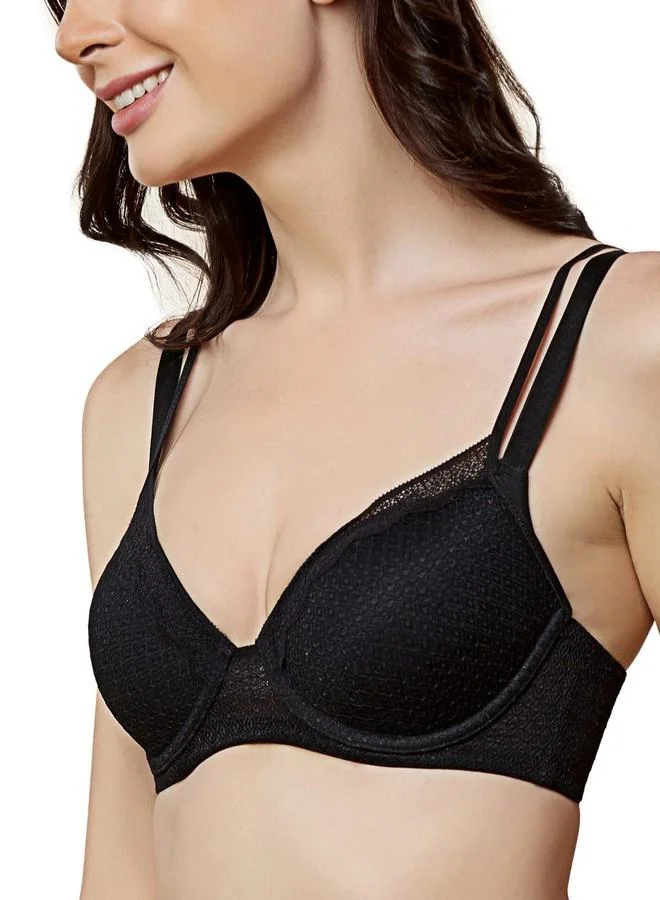 ترايامف Triumph Passion Spotlight T-Shirt Bra for Women | Minimizer 36C, Black Adjustable Double Straps & Lace Overlay | Lightly Padded Full Coverage | Pack of 1
