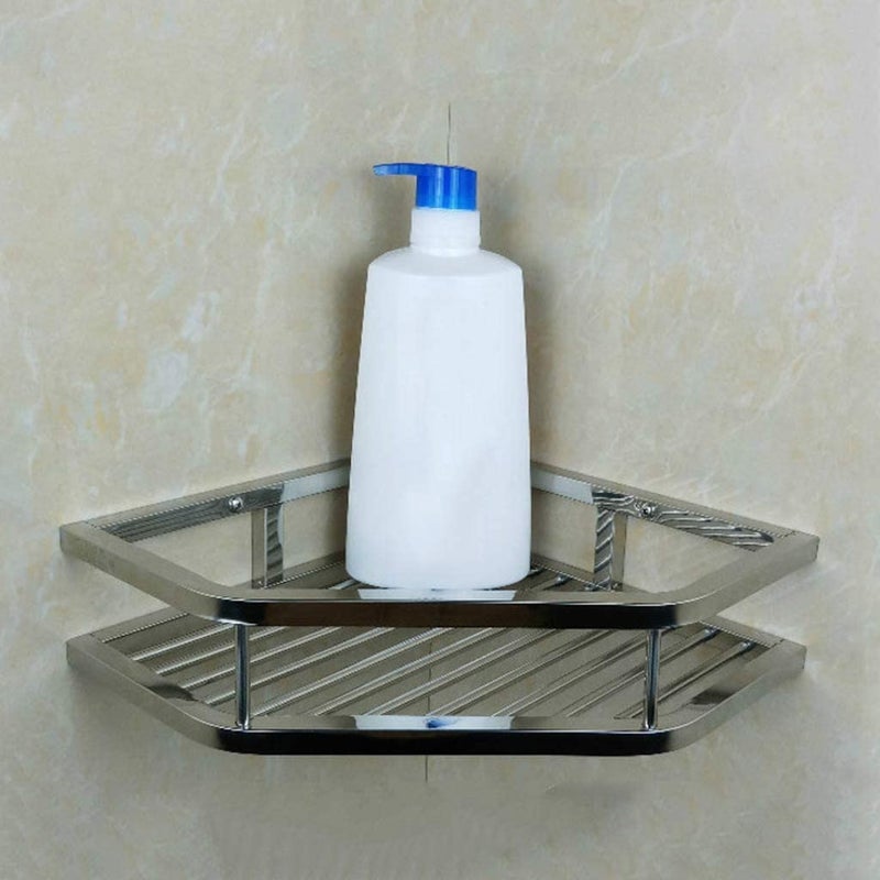 INDIAN DECOR INDIAN DECOR 28656 Bathroom Corner Shelf Shower Caddy Storage Basket Wall Mounted Rack for Kitchen milid Steel with Powder Coated Finish Triangle Black  - Image 4