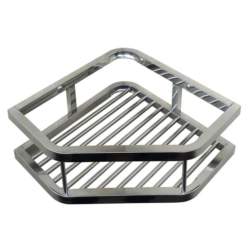 INDIAN DECOR INDIAN DECOR 28656 Bathroom Corner Shelf Shower Caddy Storage Basket Wall Mounted Rack for Kitchen milid Steel with Powder Coated Finish Triangle Black  - Image 1