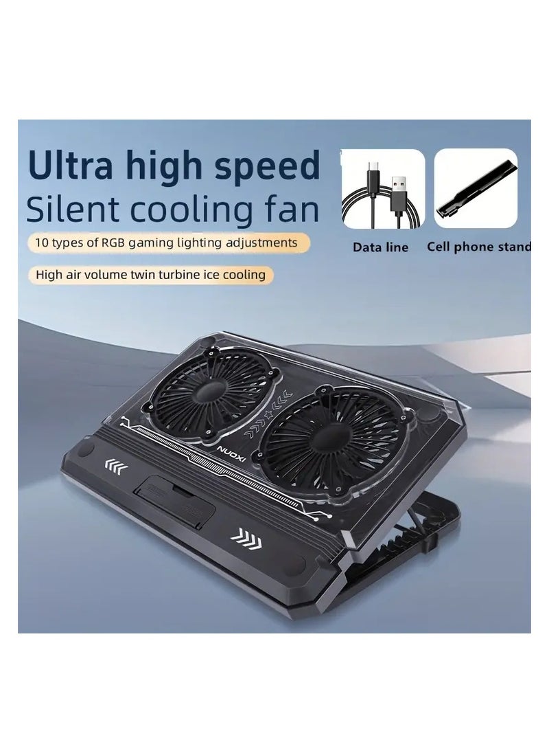 LOOPITYS - Gaming Laptop Cooling Pad with RGB Lighting, Dual High-Speed USB Powered Fans, Notebook Cooler Stand for 12-17.3 Inch Laptops, Twin Turbo Ice Engine, Enhanced Heat Dissipation, USB and Type-C Ports - Image 1