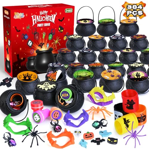 spring flower SpringFlower 384 PCS Halloween Party Favors For Kids 48 Pack Bulk Prefilled Witch Cauldrons Witch Halloween Toys in Bulk Halloween Party Supplies Halloween Prizes Gifts for Kids Trick or Treat - Image 1