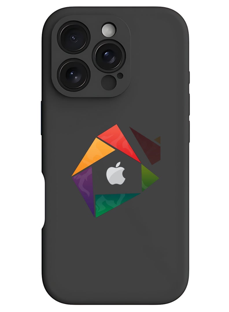 Theodor iPhone 16 Pro Black Protective Slim Fit Case Liquid Silicone Cover with Full Body Protection Anti-Scratch Shockproof Case For iPhone - apple-triangle-logo - Image 1