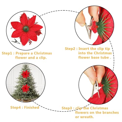 BAOTUJIA 24Pcs Red Christmas Poinsettias Flowers Decoration Artificial Flowers for Christmas Tree Ornaments Suitable for Home Christmas Decorations Xmas Tree Decorations Items Wreath Making - Image 3