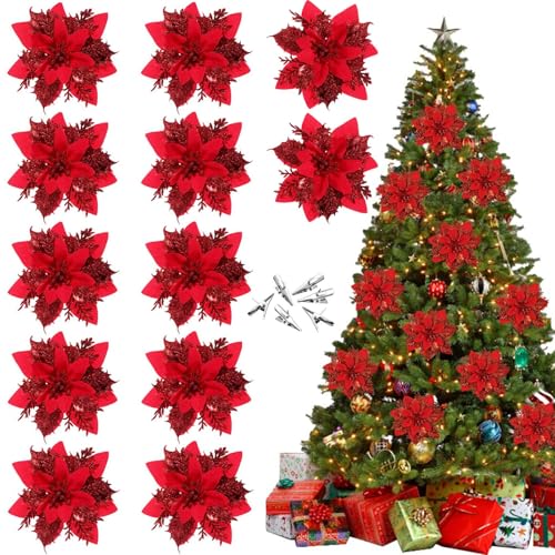 BAOTUJIA 24Pcs Red Christmas Poinsettias Flowers Decoration Artificial Flowers for Christmas Tree Ornaments Suitable for Home Christmas Decorations Xmas Tree Decorations Items Wreath Making - Image 1