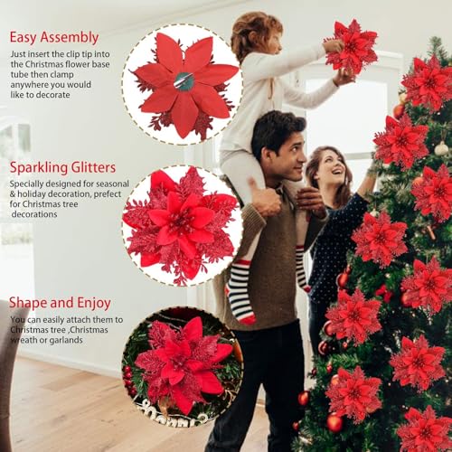 BAOTUJIA 24Pcs Red Christmas Poinsettias Flowers Decoration Artificial Flowers for Christmas Tree Ornaments Suitable for Home Christmas Decorations Xmas Tree Decorations Items Wreath Making - Image 4