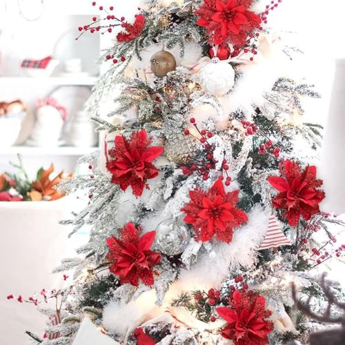 BAOTUJIA 24Pcs Red Christmas Poinsettias Flowers Decoration Artificial Flowers for Christmas Tree Ornaments Suitable for Home Christmas Decorations Xmas Tree Decorations Items Wreath Making - Image 5