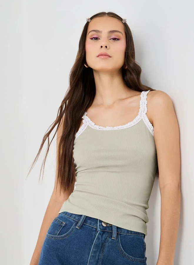 Take Two Take Two Texture Lace Trim Strappy Cami Top