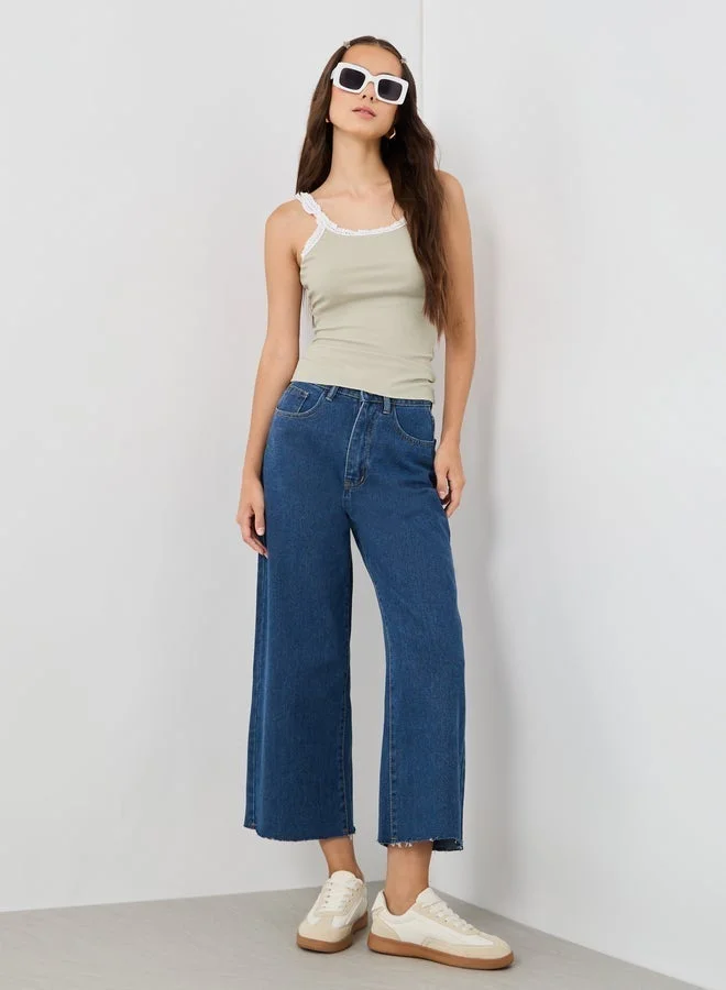 Take Two Take Two Texture Lace Trim Strappy Cami Top