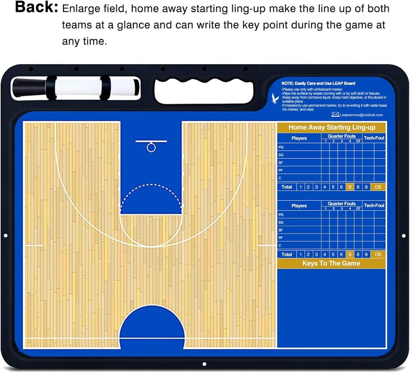 LEAP Coach Board Premium Tactical Clipboard Two Sides with Full & Half Court Dry Erase Marker Board for Basketball, Baseball, Soccer, Football, Hockey - Image 3