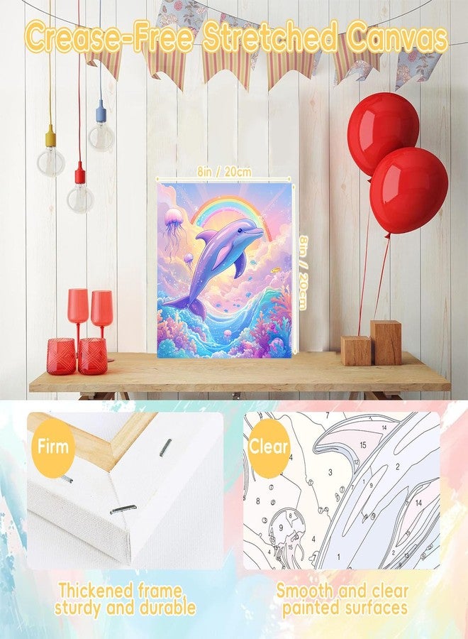 HITO Dolphin Paint by Numbers Kit for Kids with Frame Easel - Animal Paint by Number for Kids Age 6-8-12, Mini Painting by Number for Gift Home Wall Decor(8x8 inch) - Image 2