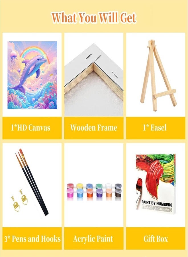 HITO Dolphin Paint by Numbers Kit for Kids with Frame Easel - Animal Paint by Number for Kids Age 6-8-12, Mini Painting by Number for Gift Home Wall Decor(8x8 inch) - Image 3