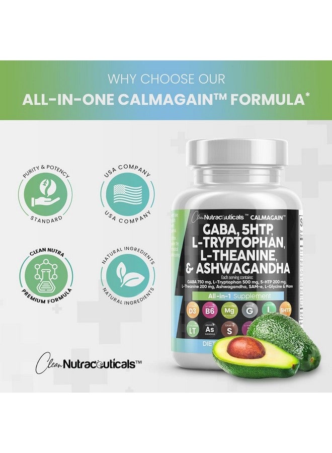 Clean Nutraceuticals كلين نيوترا سوتيكلز غابا 750 ملغ 5 إتش تي بي 200 ملغ إل تريبتوفان 500 ملغ إل ثيانين 200 ملغ أشواغاندا سام-إي إل غلايسين - فيتامينات دعم المزاج للنساء والرجال مع إل-تايروسين (90 حبة (عبوة من 5)) - Image 3