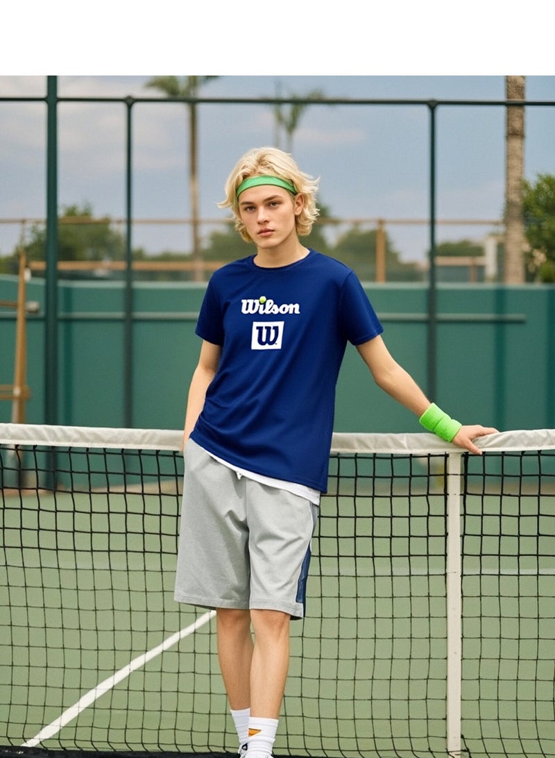 ويلسون قميص تدريب تنس ويلسون بأكمام قصيرة (أزرق داكن) - Image 1