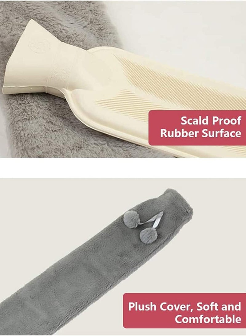 Hot Water Bottle with Plush Cover 1L Long Strip Rubber Hot Water Bag Heat Compress Pain Relief for Abdomen Necks Shoulders Hands Feet Gifts  - Image 3