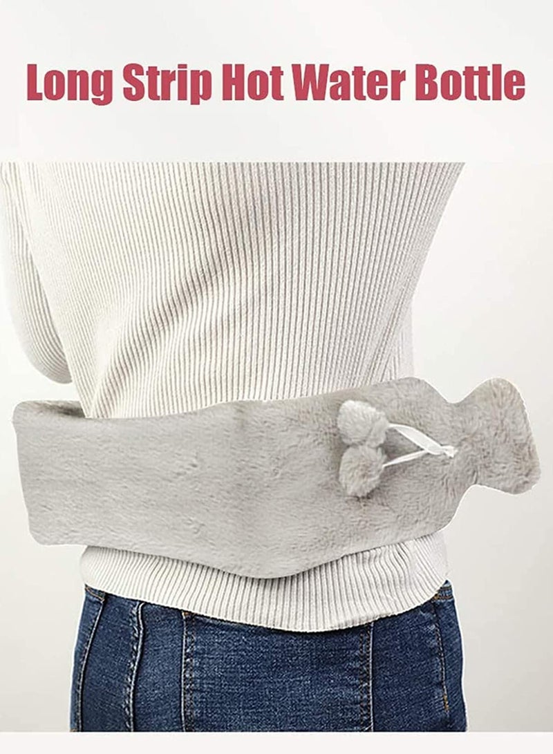 Hot Water Bottle with Plush Cover 1L Long Strip Rubber Hot Water Bag Heat Compress Pain Relief for Abdomen Necks Shoulders Hands Feet Gifts  - Image 4