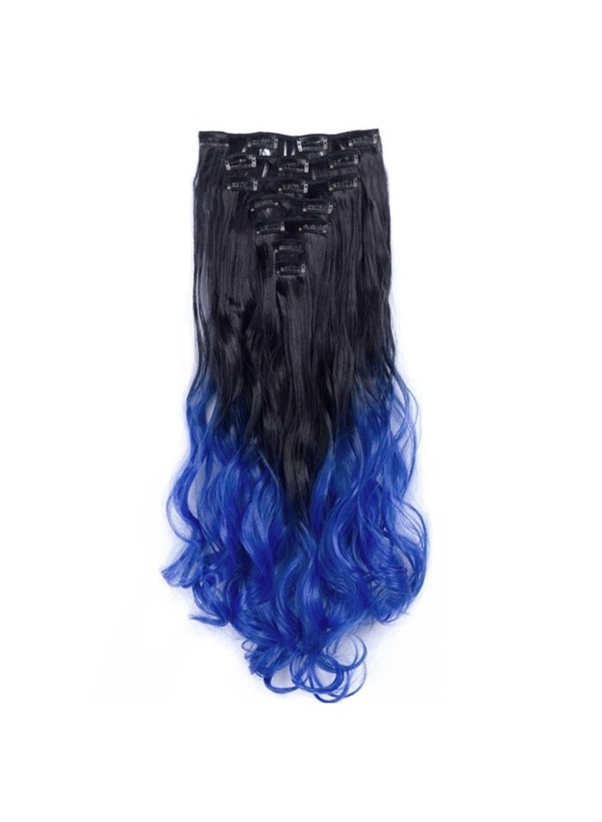 IMISSU 7PCS Set Long Curly Clip in Hair Extension Ombre Color Full Head Hair Extensions Hairpiece for Girl (Ombre Blue) - Image 2