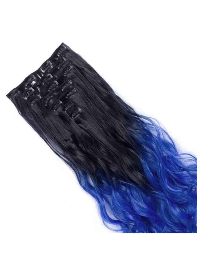 IMISSU 7PCS Set Long Curly Clip in Hair Extension Ombre Color Full Head Hair Extensions Hairpiece for Girl (Ombre Blue) - Image 3
