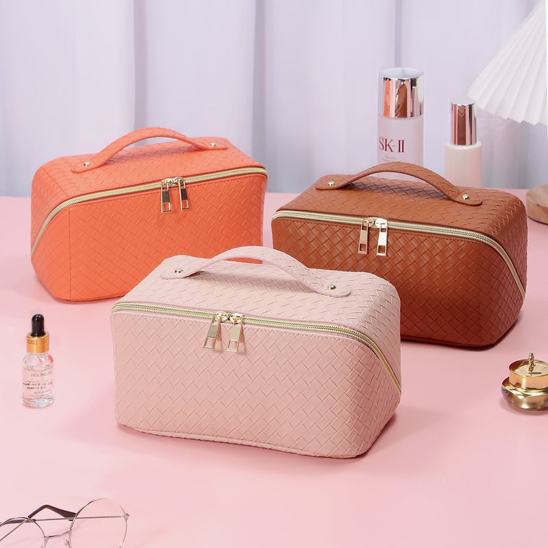 Japanese Luggage Specializes In Pu Leather Checkered Embossed Large-Capacity Multi-Functional Cosmetic Bag High-End Luggage Factory - Image 4