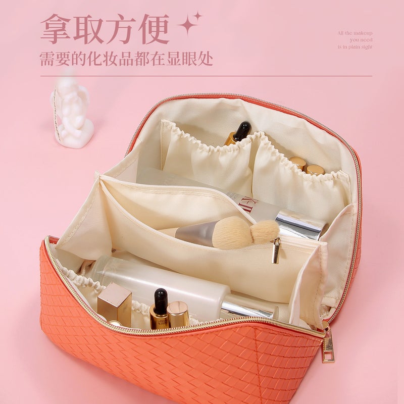 Japanese Luggage Specializes In Pu Leather Checkered Embossed Large-Capacity Multi-Functional Cosmetic Bag High-End Luggage Factory - Image 3